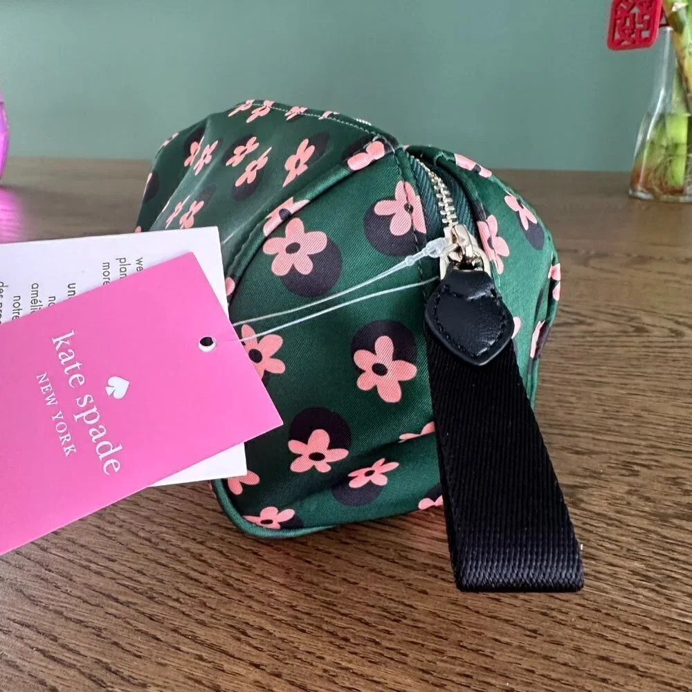 New! Kate Spade Chelsea Nylon Medium Cosmetic Bag -Green Floral